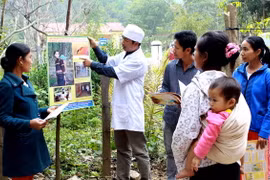 Nhân viên y tế tuyên truyền phòng chống sốt rét cho đồng bào dân tộc xã biên giới Dân Hóa, huyện miền núi Tuyên Hóa. (Ảnh: Dương Ngọc/TTXVN)