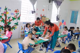 Giờ học tại cơ sở Mầm non Búp Sen xanh, thành phố Vinh. (Ảnh: Bích Huệ/TTXVN)