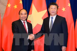 Thủ tướng Nguyễn Xuân Phúc hội kiến với Tổng Bí thư, Chủ tịch nước Trung Quốc Tập Cận Bình. (Ảnh: Thống Nhất/TTXVN)