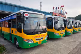 Tuyến buýt kế cận mang số hiệu 215 (Bến xe Mỹ Đình-Bến xe Trực Ninh) có giá vé toàn tuyến 90.000 đồng/lượt. (Ảnh: PV/Vietnam+)