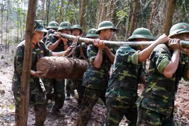 Lực lượng công binh thực hiện rà phá bom mìn tại Quảng Ninh. (Ảnh: Văn Đức/TTXVN)