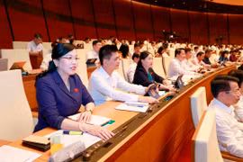 Các đại biểu Quốc hội ấn nút biểu quyết thông qua Luật sửa đổi, bổ sung một số điều của Luật Xuất cảnh, nhập cảnh. (Ảnh: Doãn Tấn/TTXVN)