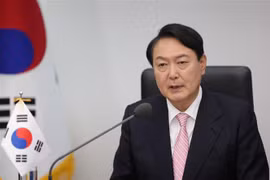 Tổng thống Hàn Quốc Yoon Suk-yeol phát biểu tại một cuộc họp ở Seoul. (Ảnh: Yonhap/TTXVN)