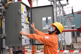 Nhân viên EVN kiểm tra vận hành các trạm biến áp, đảm bảo điện. (Nguồn: TTXVN)