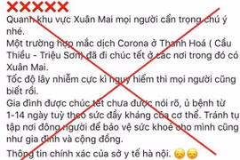 Một trong những thông tin sai lệch trên mạng xã hội Facebook. (Ảnh chụp màn hình)