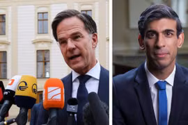 Thủ tướng Anh Rishi Sunak (phải) Thủ tướng Hà Lan Mark Rutte. (Nguồn: Nieuwspaal)