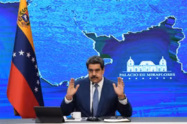 Tổng thống Venezuela Nicolas Maduro tại cuộc họp báo ở Caracas, ngày 15/8/2021. (Ảnh: AFP/TTXVN)