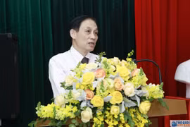 Ông Lê Hoài Trung, Ủy viên Trung ương Đảng, Thứ trưởng Bộ Ngoại giao, Chủ nhiệm Ủy ban Biên giới quốc gia phát biểu chỉ đạo đại hội. (Nguồn: Baoquocte.vn)
