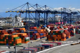Container hàng hóa được xếp tại cảng Los Angeles, Mỹ, ngày 26/3/2020. (Ảnh: AFP/TTXVN)