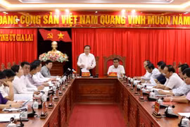Toàn cảnh buổi làm việc của Đoàn công tác của Ban Bí thư Trung ương Đảng do ông Trần Thanh Mẫn - Bí thư Trung ương Đảng, Bí thư Đảng đoàn, Chủ tịch Ủy ban Trung ương Mặt trận Tổ quốc Việt Nam làm trưởng đoàn đã có buổi làm việc với Ban Thường vụ Tỉnh ủy G