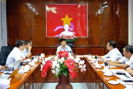 Phó Chủ tịch UBND thành phố Cần Thơ Trương Quang Hoài Nam phát biểu tại buổi làm việc. (Ảnh: Thanh Liêm/TTXVN)