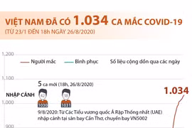 Việt Nam đã có tổng cộng 1.034 ca mắc COVID-19