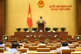 Chủ tịch Quốc hội Nguyễn Thị Kim Ngân và các Phó Chủ tịch Quốc hội Phùng Quốc Hiển, Đỗ Bá Tỵ điều hành phiên họp. (Ảnh: Dương Giang/TTXVN)