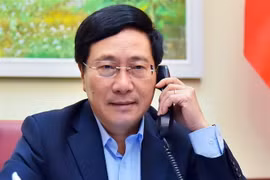 Phó Thủ tướng, Bộ trưởng Bộ Ngoại giao Phạm Bình Minh điện đàm với Bộ trưởng Ngoại giao, Liên minh châu Âu và Hợp tác Tây Ban Nha Arancha Gonzalez Laya. (Ảnh: TTXVN)
