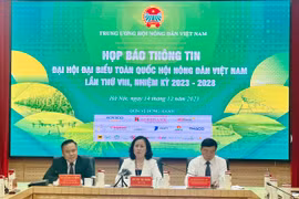 Họp báo thông tin về Đại hội đại biểu toàn quốc Hội Nông dân Việt Nam lần thứ VIII. (Ảnh: PV/Vietnam+)