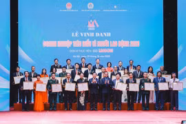 Trao Bằng khen “Doanh nghiệp tiêu biểu vì người lao động” của Tổng Liên đoàn Lao động cho các doanh nghiệp. (Ảnh: PV/Vietnam+)