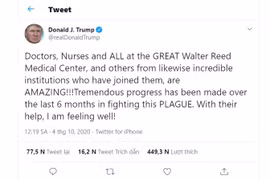 Tổng thống Donald Trump thông báo tình trạng sức khỏe trên Twitter. (Ảnh: Twitter)