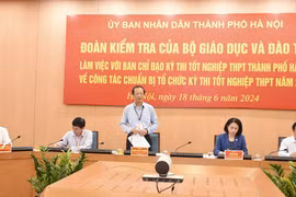 Thứ trưởng Bộ Giáo dục và Đào tạo Phạm Ngọc Thưởng phát biểu tại buổi làm việc. (Ảnh: Nguyễn Cúc/TTXVN)