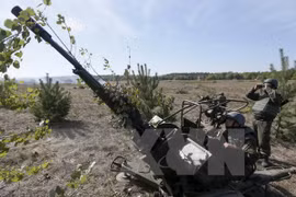 Binh sỹ Ukraine trong buổi diễn tập quân sự tại vùng Kiev ngày 2/10. (Nguồn: Reuters/TTXVN)