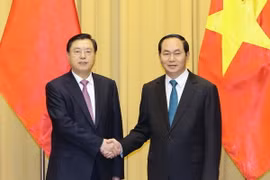 Chủ tịch nước Trần Đại Quang đã tiếp Ủy viên Thường vụ Bộ Chính trị, Ủy viên trưởng Ủy ban Thường vụ Đại hội đại biểu nhân dân toàn quốc (Nhân đại) Trung Quốc Trương Đức Giang. (Ảnh: Nhan Sáng/TTXVN)