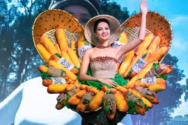 H'Hen Niê và trong phần trình diễn Trang phục Dân tộc, tại cuộc thi Miss Universe 2018. (Ảnh: CTV/Vietnam+)