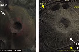 Kim tự tháp El Volcan chụp từ trên cao, thấy rõ "miệng núi lửa." (Nguồn: Antiquity)