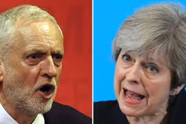 Thủ tướng Anh Theresa May (phải) và Chủ tịch Công đảng đối lập Jeremy Corbyn (trái). (Nguồn: AFP/TTXVN)