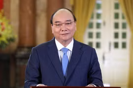 Chủ tịch nước Nguyễn Xuân Phúc phát biểu tại Hội nghị Thượng đỉnh Doanh nghiệp APEC 2021. (Ảnh: Thống Nhất/TTXVN)