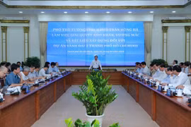Phó Thủ tướng Trần Hồng Hà phát biểu chỉ đạo tại cuộc làm việc. (Ảnh: TTXVN phát)