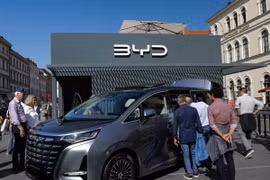 Mẫu xe điện của BYD tại Triển lãm ôtô quốc tế ở Munich, Đức ngày 8/9/2023. (Ảnh: THX/TTXVN)