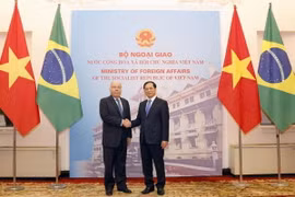 Bộ trưởng Ngoại giao Bùi Thanh Sơn và Bộ trưởng Ngoại giao Brazil Mauro Vieira chụp ảnh chung. (Ảnh: Doãn Tấn/TTXVN)