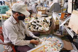 Công ty Trách nhiệm hữu hạn Việt Thắng (VITHACO) chuyên gia công thuốc bảo vệ thực vật, thức ăn chăn nuôi và kinh doanh phân bón phục vụ trong nông nghiệp, cung cấp cho thị trường trong nước và xuất khẩu sang Lào và Campuchia. (Ảnh: Vũ Sinh/TTXVN)