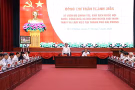 Chủ tịch Quốc hội Trần Thanh Mẫn phát biểu chỉ đạo tại buổi làm việc với Thành ủy Hải Phòng. (Ảnh: Văn Điệp/TTXVN)