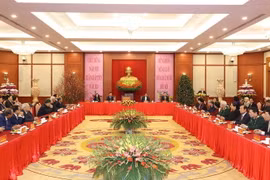 Tổng Bí thư Nguyễn Phú Trọng chúc Tết Nguyên đán Giáp Thìn 2024. (Ảnh: Trí Dũng/TTXVN)