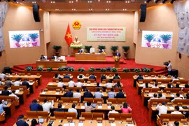 Toàn cảnh Kỳ họp thứ mười lăm, kỳ họp chuyên đề Hội đồng Nhân dân thành phố Hà Nội khóa XVI. (Ảnh: Văn Điệp/TTXVN)