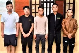 Nhóm đối tượng tại cơ quan công an. (Ảnh: Công an Hà Nội)