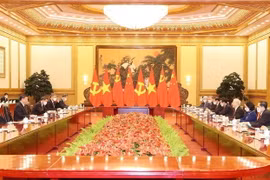 Chiều 31/10/2022, tại Đại Lễ đường Nhân dân ở Thủ đô Bắc Kinh, Tổng Bí thư Nguyễn Phú Trọng hội đàm với Tổng Bí thư, Chủ tịch Trung Quốc Tập Cận Bình. (Ảnh: Trí Dũng/TTXVN)