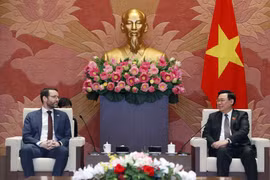 Chủ tịch Quốc hội Vương Đình Huệ tiếp Đại sứ Vương quốc Liên hiệp Anh và Bắc Ireland tại Việt Nam Iain Frew. (Ảnh: Nhan Sáng/TTXVN)