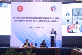 Hội nghị Quan chức cấp cao ASEAN về khoáng sản với ba nước đối thoại (Trung Quốc, Nhật Bản và Hàn Quốc) lần thứ 14 tổ chức theo hình thức trực tuyến. (Ảnh: Hùng Võ/Vietnam+)