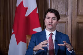 Thủ tướng Canada Justin Trudeau trả lời phỏng vấn tại Ottawa, Ontario, Canada. (Ảnh: AFP/TTXVN)