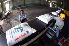 Vận chuyển đạm Phú Mỹ tại kho sản phẩm của Tổng công ty tại Cần Thơ. (Ảnh minh họa: Huy Hùng/TTXVN)