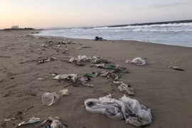 Rác thải tại bãi biển thuộc phường 6, thành phố Tuy Hòa, Phú Yên tháng 10/2019. (Ảnh: Phạm Cường/TTXVN)