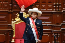 Tổng thống đắc cử Peru Pedro Castillo tại lễ tuyên thệ nhậm chức ở Lima, ngày 28/7/2021. (Ảnh: AFP/TTXVN)