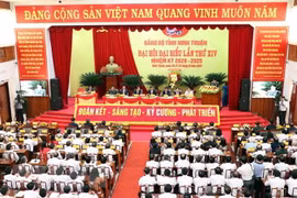 Quang cảnh Đại hội đại biểu lần thứ XIV Đảng bộ tỉnh Ninh Thuận nhiệm kỳ 2020-2025. (Ảnh: Công Thử/TTXVN