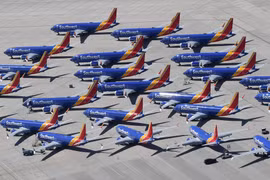 Máy bay Boeing 737 MAX của Southwest Airlines tại sân bay ở Victorville, California, Mỹ, ngày 28/3/2019. (Ảnh: AFP/TTXVN)