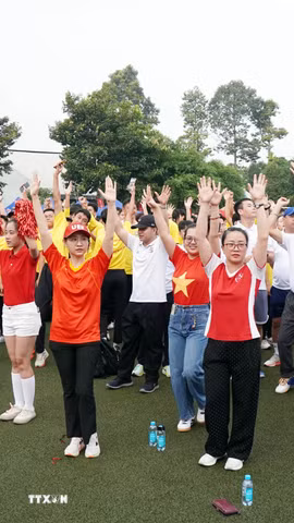 Màn đồng diễn tại Lễ phát động phong trào toàn dân tập luyện thể thao ở Thành phố Hồ Chí Minh. (Ảnh: Trung Tuyến/TTXVN)