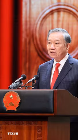 Tổng Bí thư, Chủ tịch nước Tô Lâm đọc diễn văn kỷ niệm 81 năm Quốc khánh nước Cộng hòa xã hội Chủ nghĩa Việt Nam. (Ảnh: An Đăng/TTXVN)
