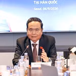 Chủ tịch Quốc hội Trần Thanh Mẫn phát biểu tại cuộc gặp mặt các thành viên Mạng lưới Đổi mới sáng tạo và chuyên gia Việt Nam tại Hàn Quốc. (Ảnh: Doãn Tấn/TTXVN)