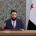 Tổng thống Syria Ahmad al-Sharaa phát biểu tại Damascus. (Ảnh: AA/TTXVN phát)