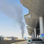 Cột khói bốc lên từ địa điểm gần sân bay quốc tế King Khalid ở phía Đông Bắc Riyadh, Saudi Arabia, ngày 19/9/2026. (Ảnh: THX/TTXVN phát)